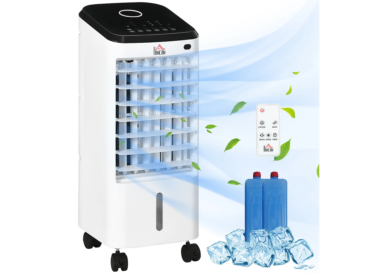 Ventilateur rafraichisseur humidificateur 3 en 1 - roulettes, télécommande - silencieux oscillant 65W - réservoir 3,5L - blanc noir