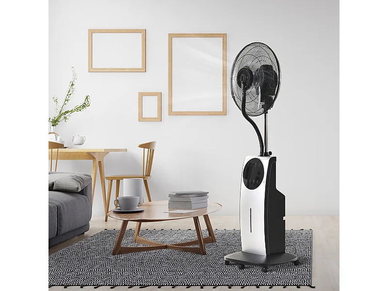 HOMCOM Ventilateur brumisateur sur roulettes - oscillant silencieux 90 W avec télécommande - minuterie 3 modes 3 vitesses Ø 44,5 x 135H cm gris noir