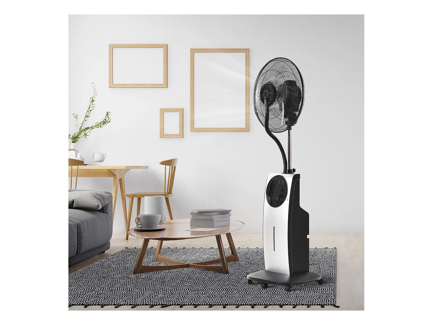 HOMCOM Ventilateur brumisateur sur roulettes - oscillant silencieux 90 W avec télécommande - minuterie 3 modes 3 vitesses Ø 44,5 x 135H cm gris noir