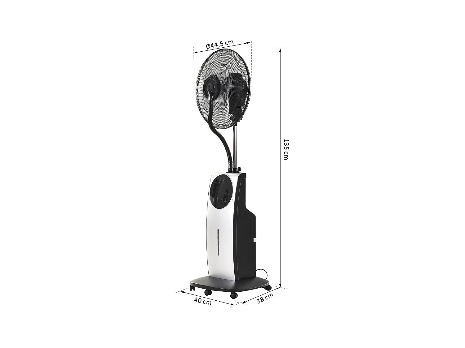HOMCOM Ventilateur brumisateur sur roulettes - oscillant silencieux 90 W avec télécommande - minuterie 3 modes 3 vitesses Ø 44,5 x 135H cm gris noir