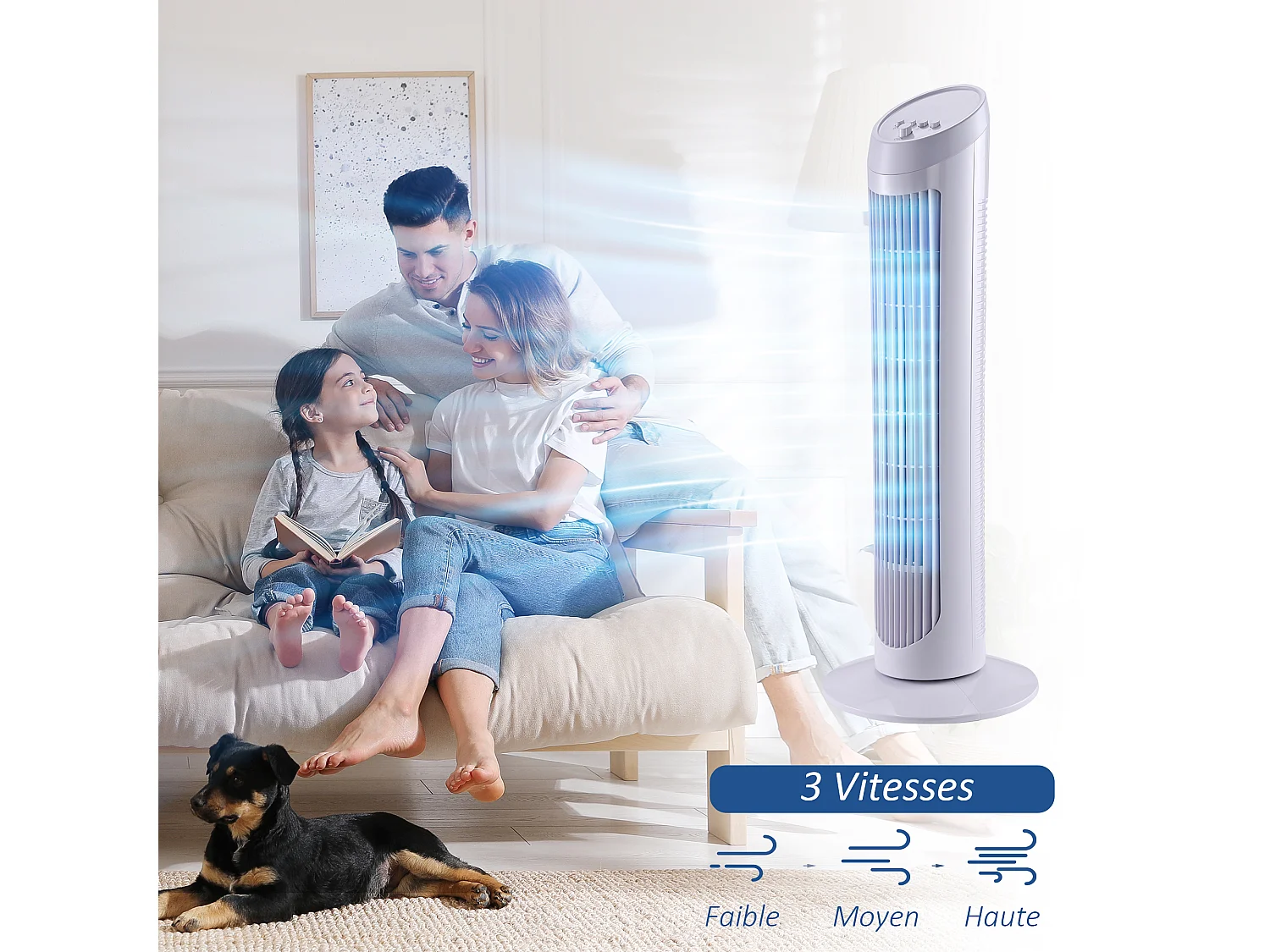 HOMCOM Ventilateur colonne tour oscillant silencieux 45 W 3 vitesses 27L x 27l x 75H cm blanc