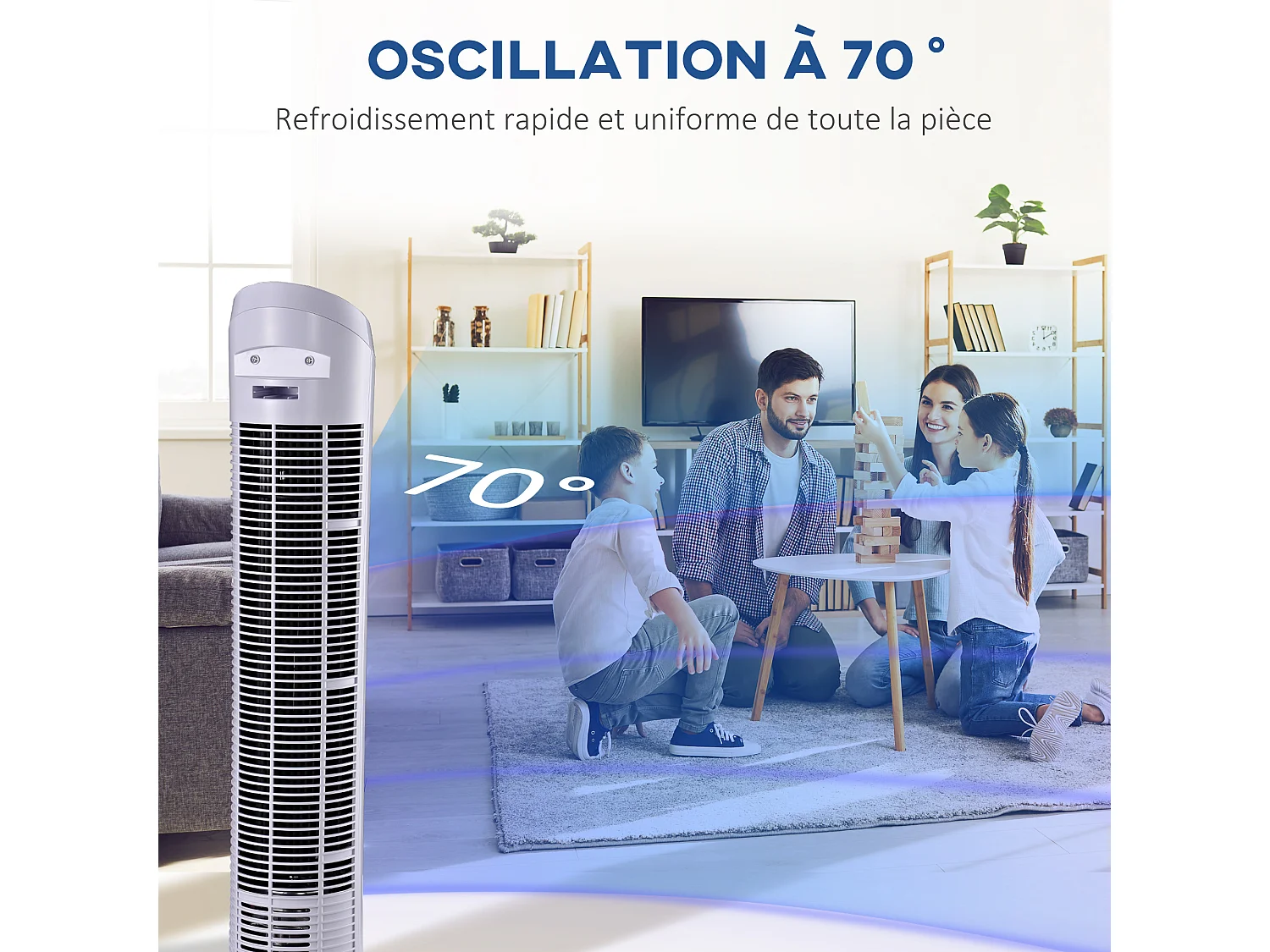 HOMCOM Ventilateur colonne tour oscillant silencieux 45 W 3 vitesses 27L x 27l x 75H cm blanc