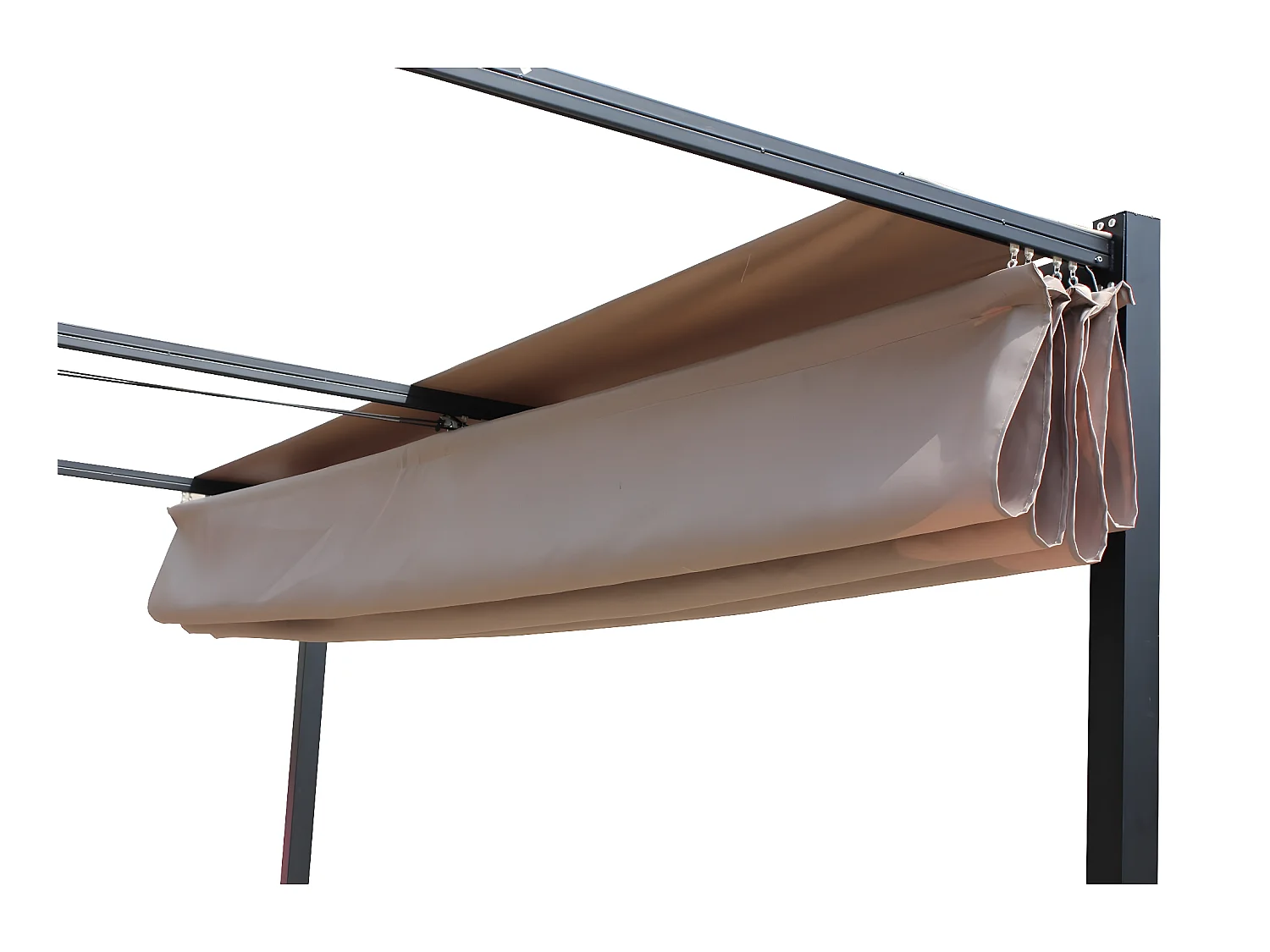 Freistehende Gartenlaube 3 x 3 m aus Stahl und taupefarbenem Stoff TUSA