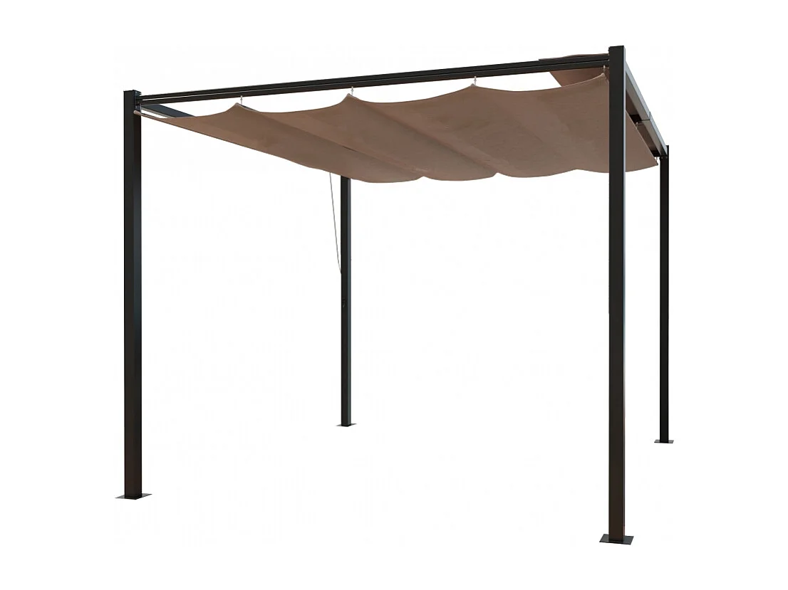 Pergola autoportante 3 x 3 m en acier avec toile taupe TUSA