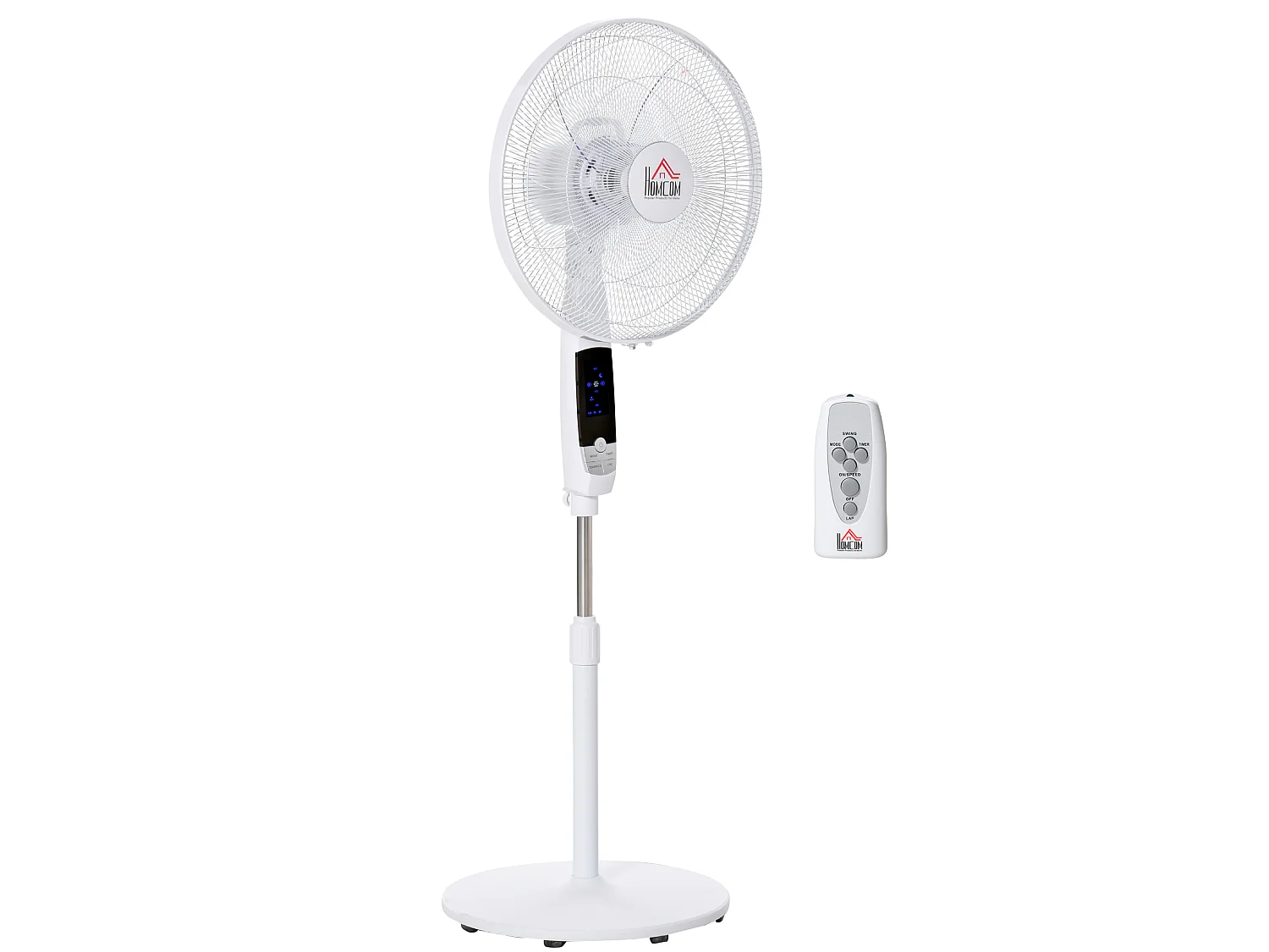 Ventilateur sur pied Ø 45 cm hauteur réglable oscillant silencieux 50 W avec télécommande timer 3 modes 3 vitesses blanc