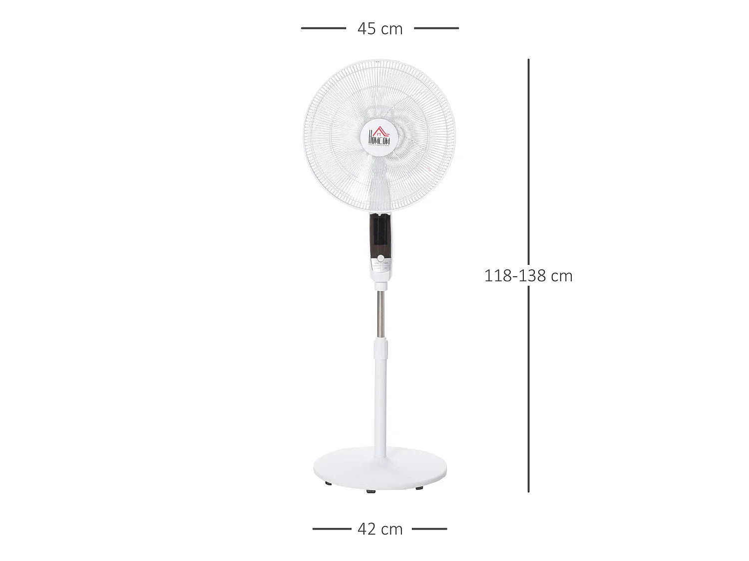 Ventilateur sur pied Ø 45 cm hauteur réglable oscillant silencieux 50 W avec télécommande timer 3 modes 3 vitesses blanc