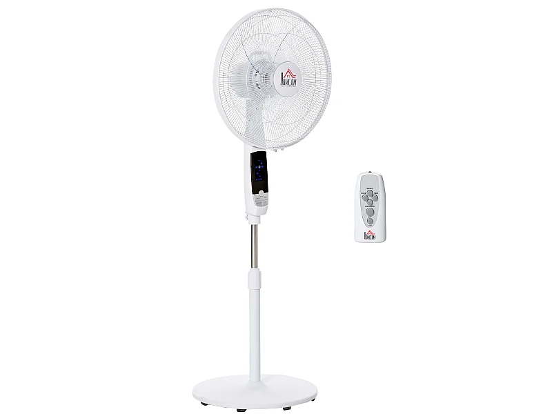 Ventilateur sur pied Ø 45 cm hauteur réglable oscillant silencieux 50 W avec télécommande timer 3 modes 3 vitesses blanc