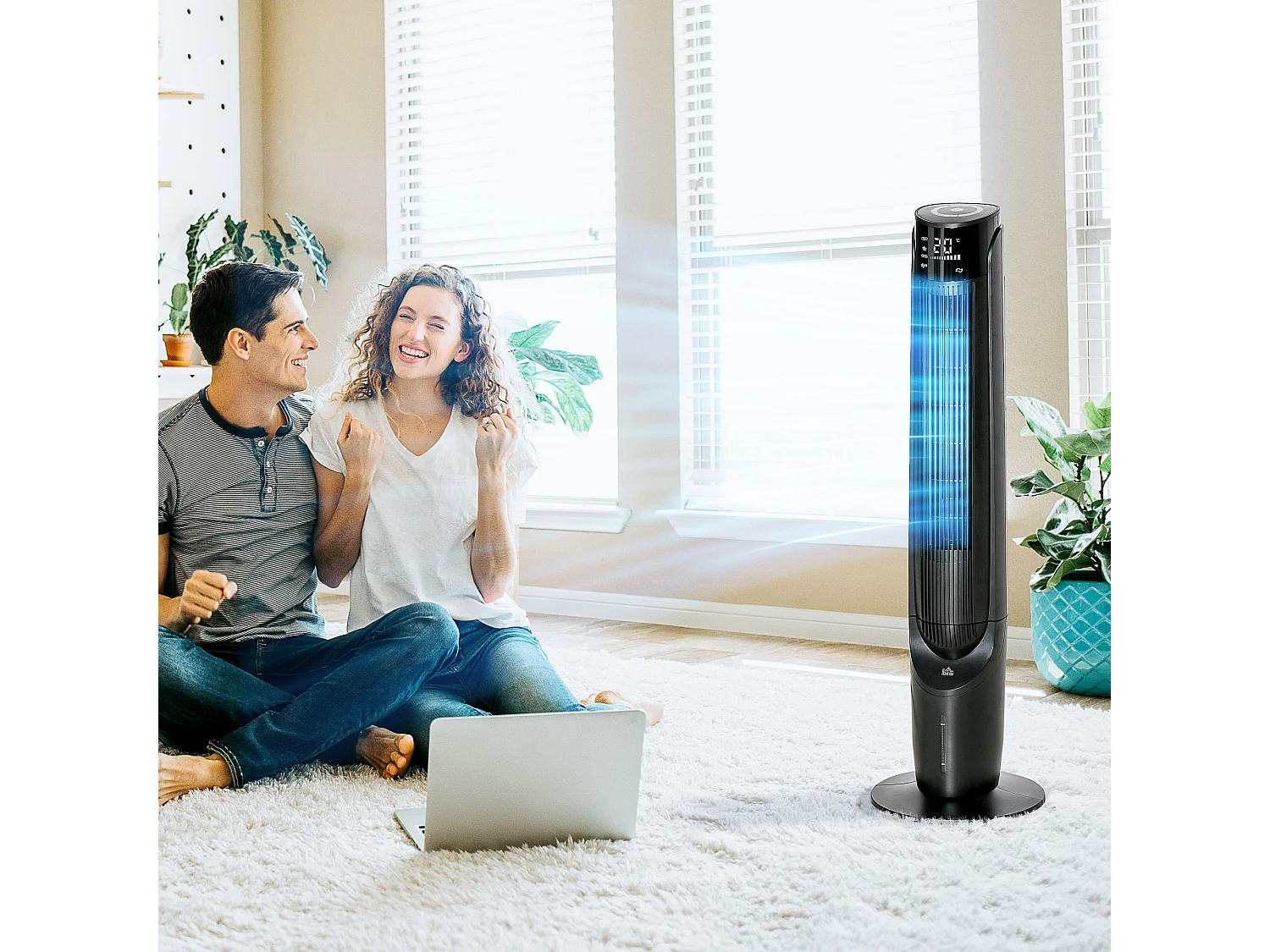 HOMCOM Ventilateur colonne tour rafraichisseur d'air 2 en 1 oscillant 60 W ultra silencieux télécommande incluse minuterie 4 modes 3 vitesses Ø 31 x 107 cm noir