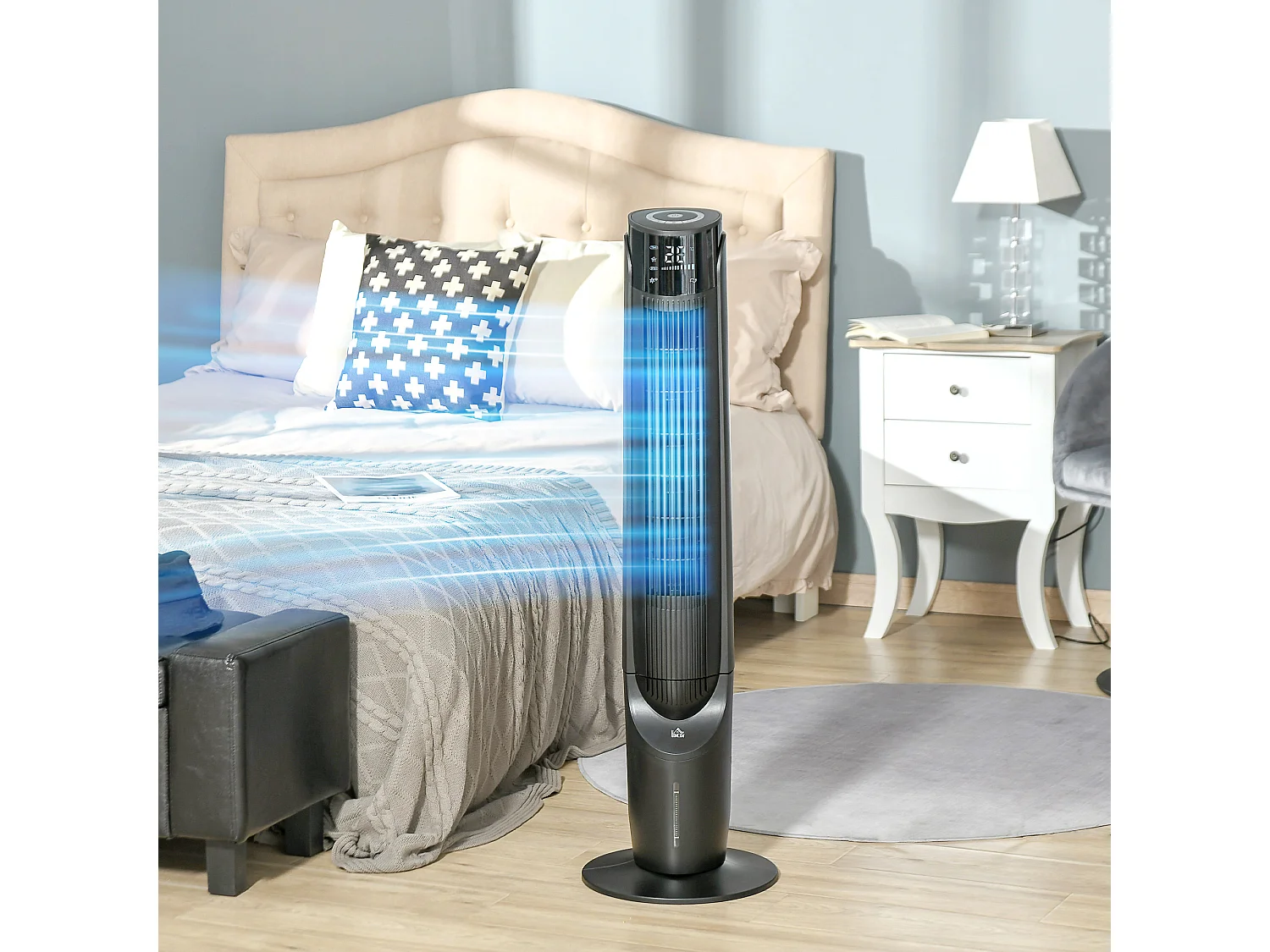 HOMCOM Ventilateur colonne tour rafraichisseur d'air 2 en 1 oscillant 60 W ultra silencieux télécommande incluse minuterie 4 modes 3 vitesses Ø 31 x 107 cm noir