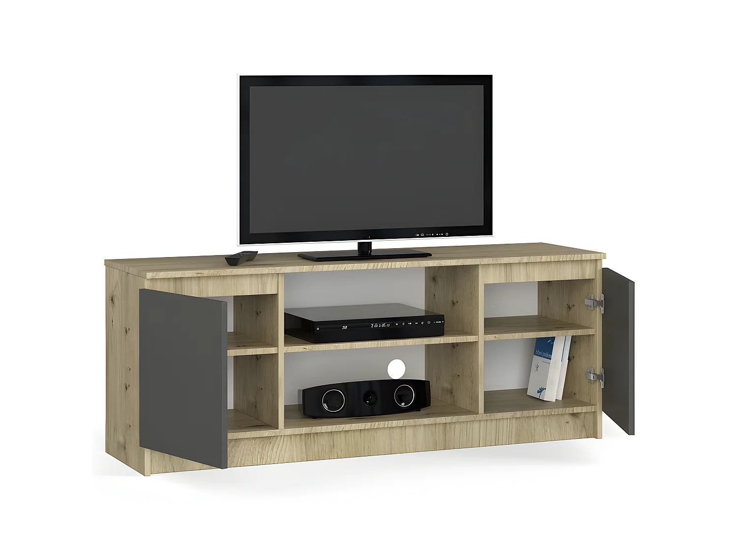DUSK - Meuble TV style moderne salon - 140x40x55 cm - 2 portes+2 tablettes
