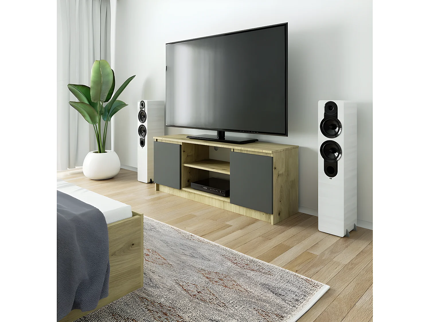 DUSK - Meuble TV style moderne salon - 140x40x55 cm - 2 portes+2 tablettes