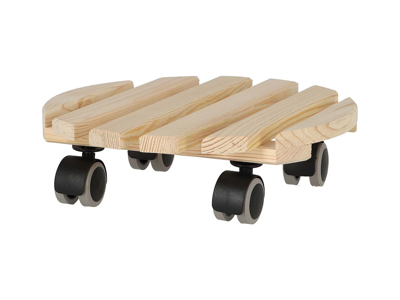 Support à roulettes en bois pour plantes d'intérieur Rond - Naturel