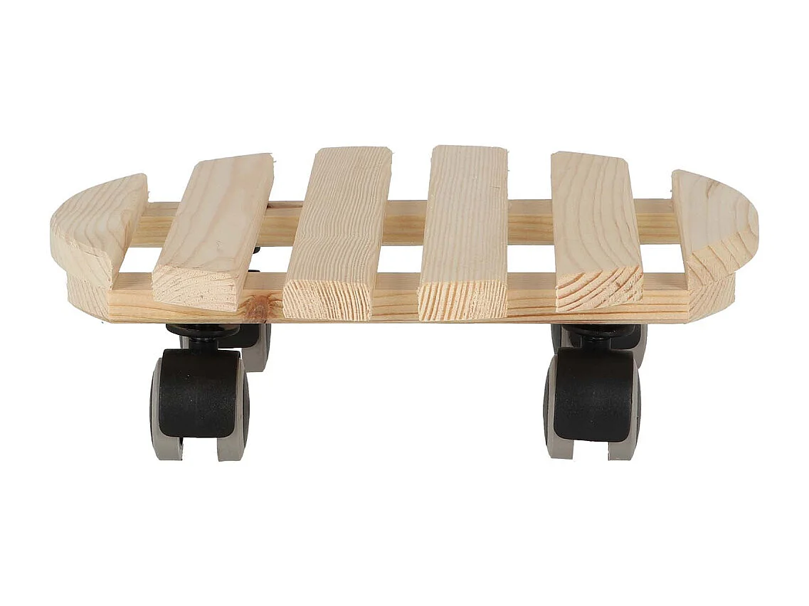 Support à roulettes en bois pour plantes d'intérieur Rond - Naturel