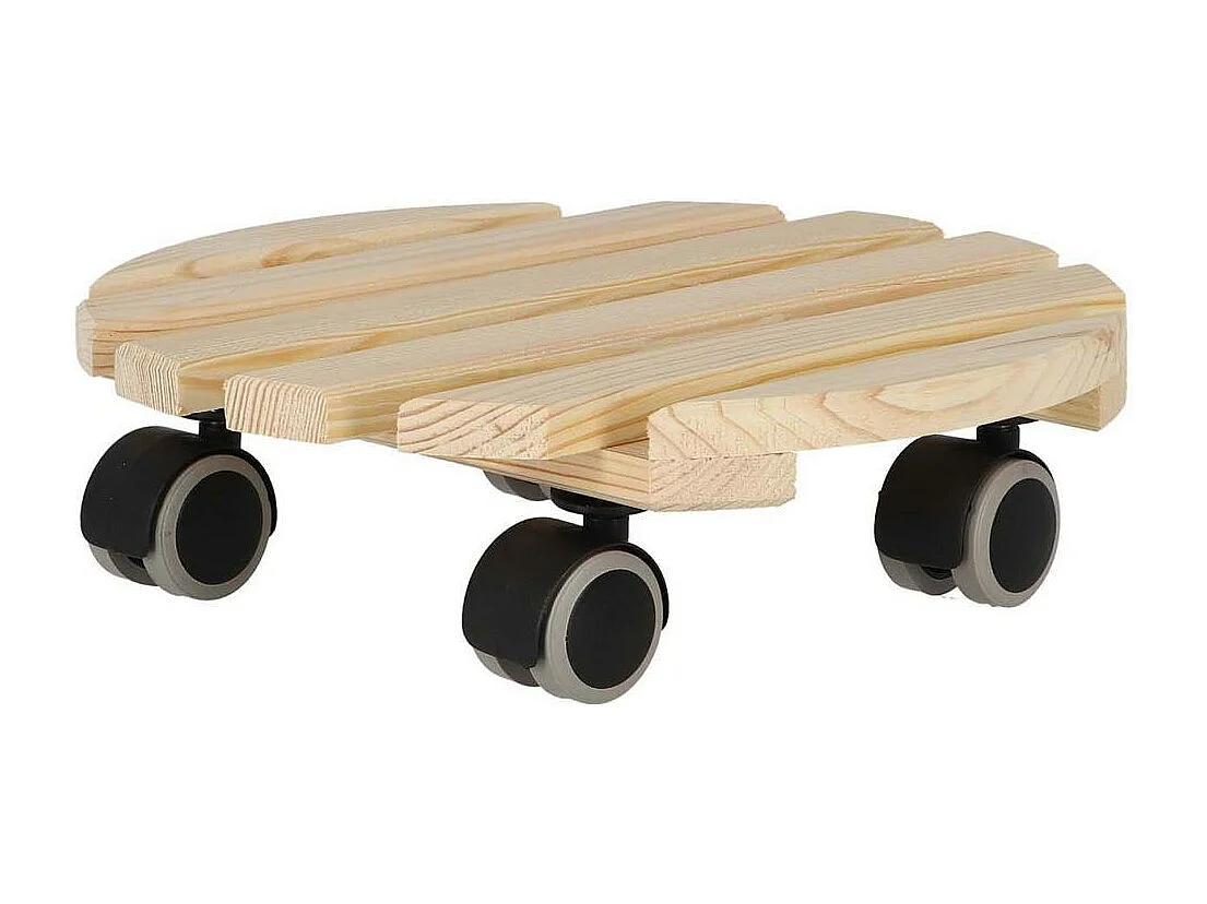 Support à roulettes en bois pour plantes d'intérieur Rond - Naturel