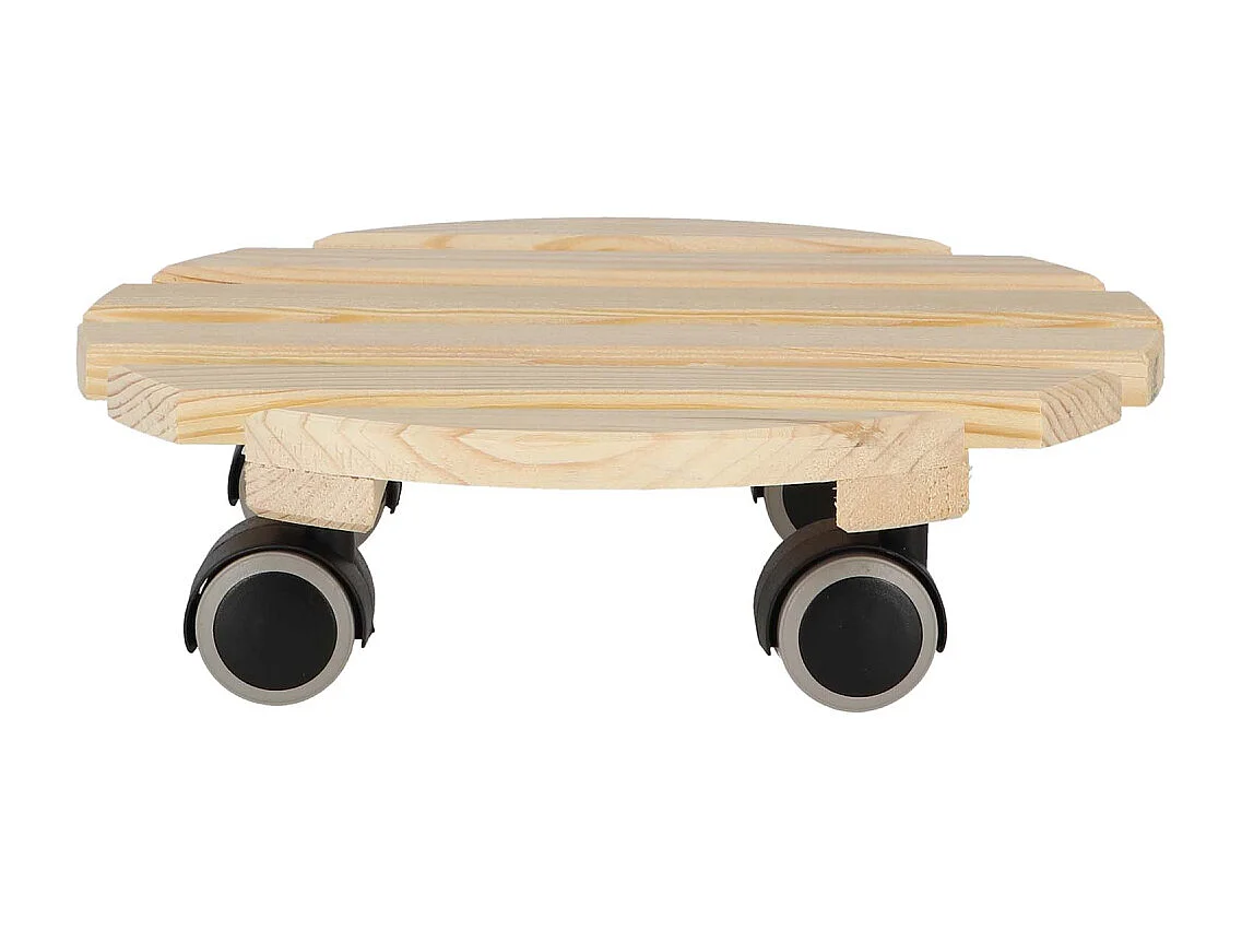 Support à roulettes en bois pour plantes d'intérieur Rond - Naturel