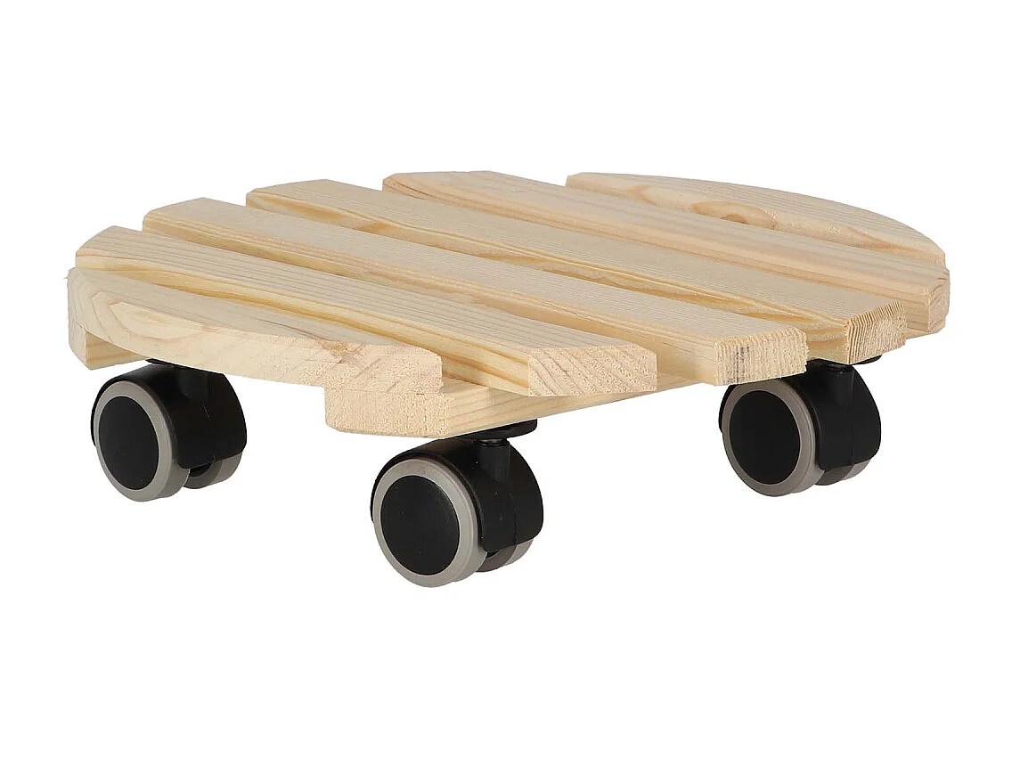 Support à roulettes en bois pour plantes d'intérieur Rond - Naturel
