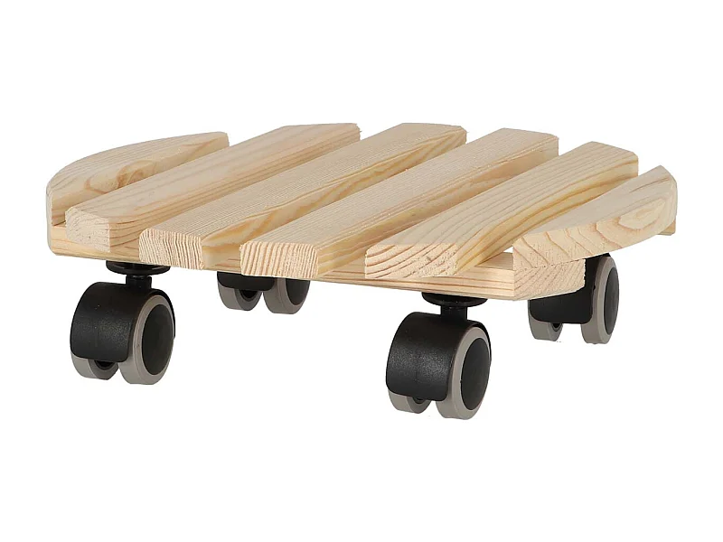 Support à roulettes en bois pour plantes d'intérieur Rond - Naturel