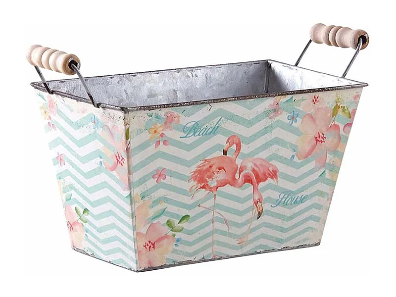 Corbeille rectangulaire en métal flamants roses 20 cm