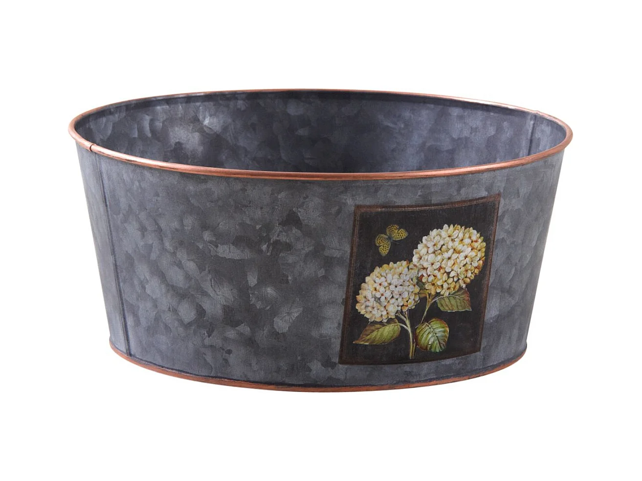 Corbeille ronde en métal patiné gris Hortensia