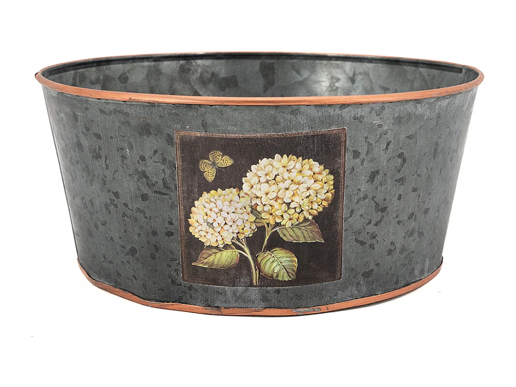 Corbeille ronde en métal patiné gris Hortensia