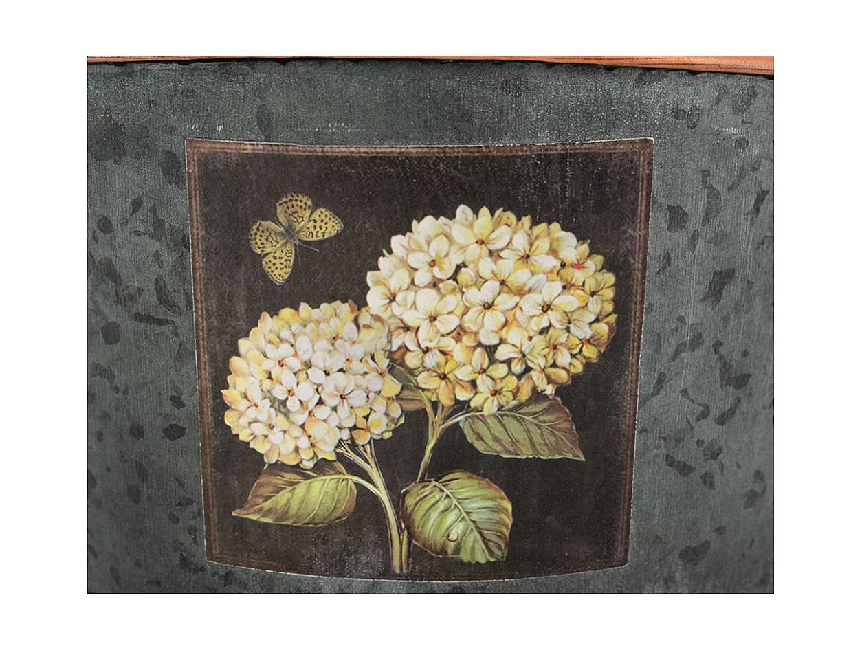 Corbeille ronde en métal patiné gris Hortensia