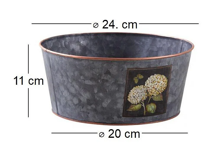 Corbeille ronde en métal patiné gris Hortensia