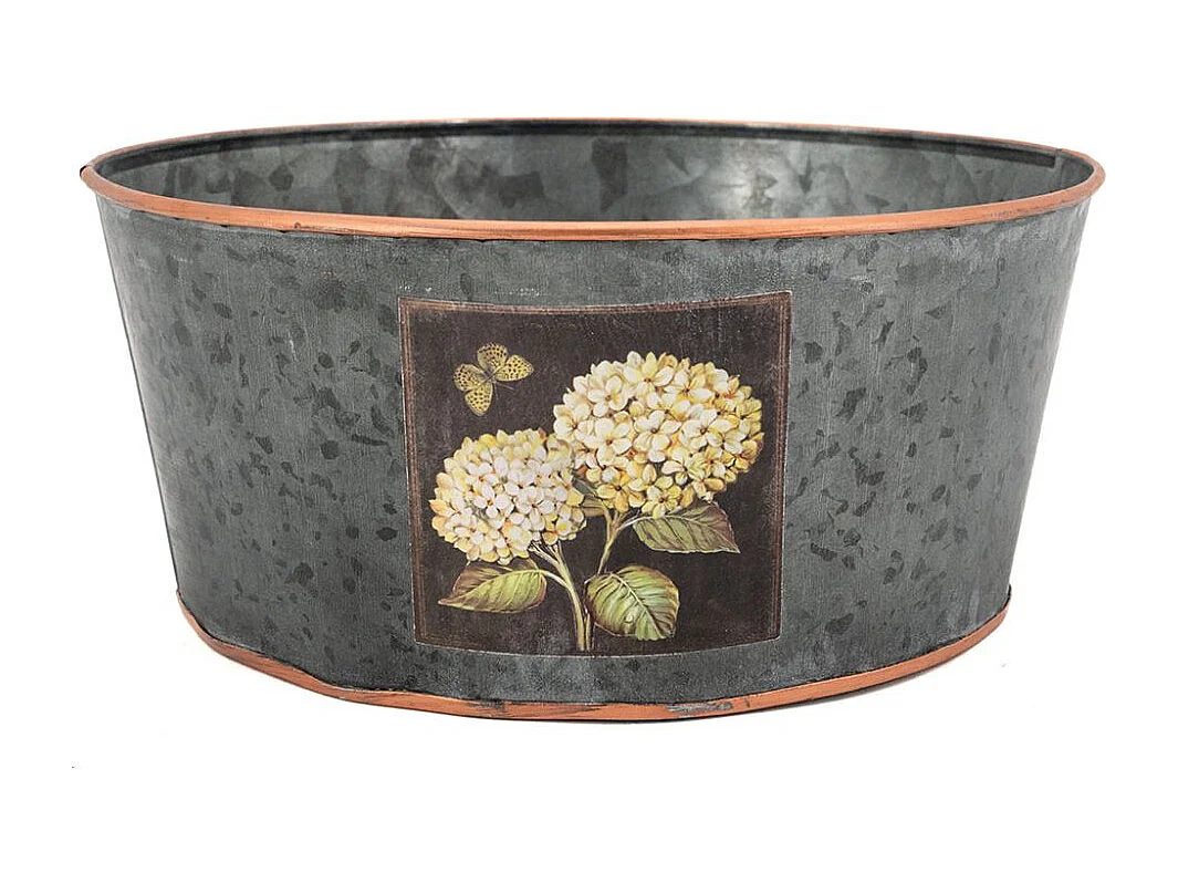 Corbeille ronde en métal patiné gris Hortensia