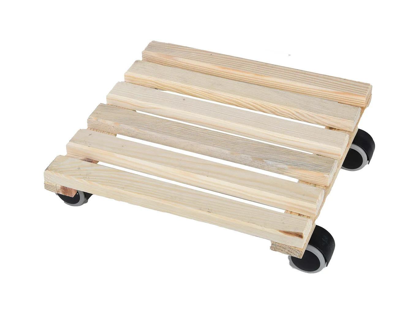 Support à roulettes en bois pour plantes d'intérieur Carré - Naturel