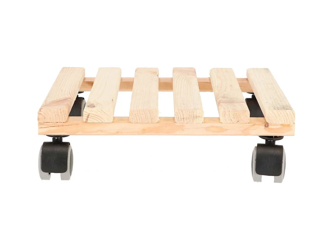 Support à roulettes en bois pour plantes d'intérieur Carré - Naturel