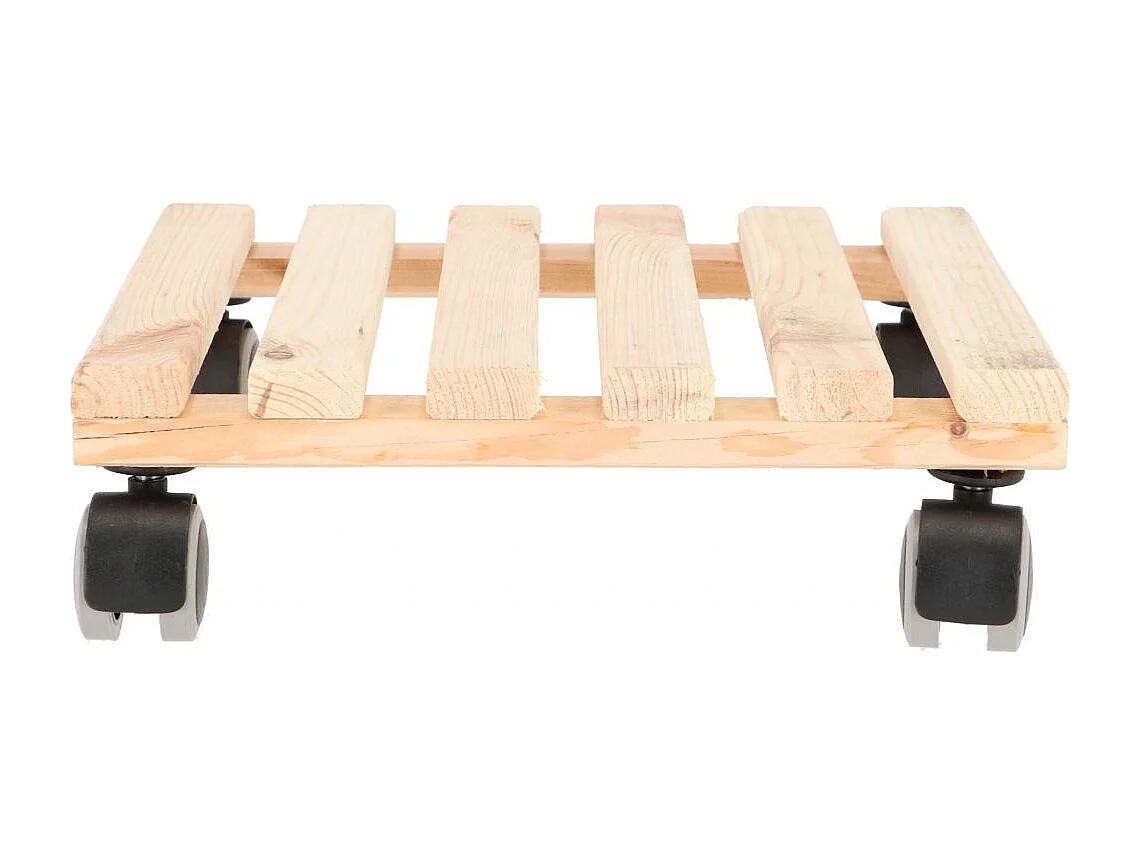 Support à roulettes en bois pour plantes d'intérieur Carré - Naturel