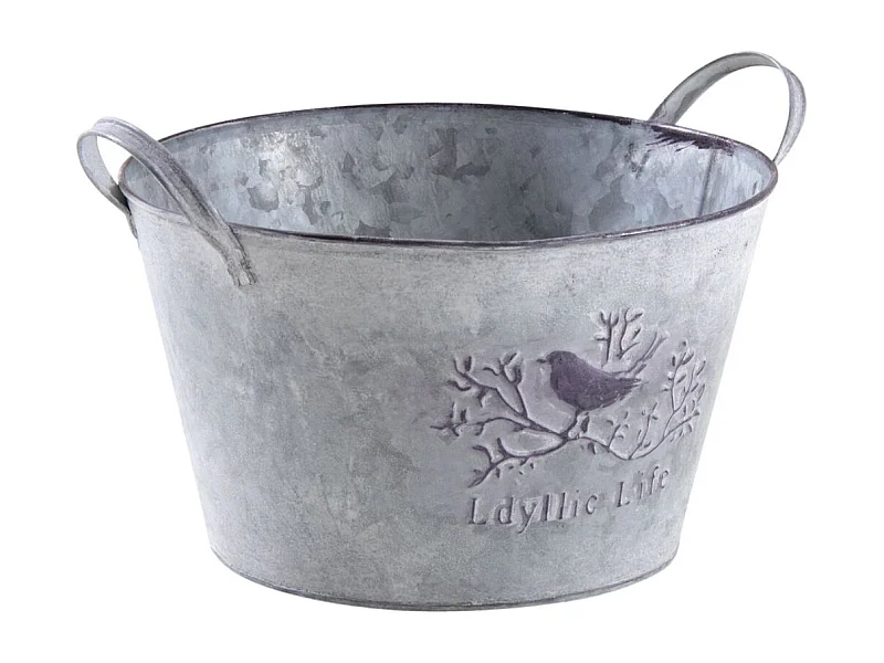 Corbeille ronde en métal patiné oiseau