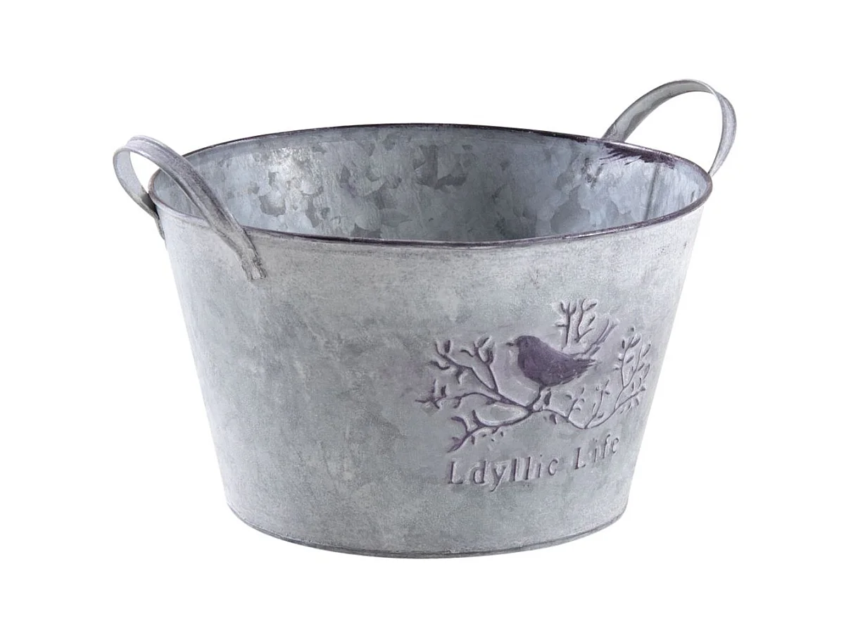 Corbeille ronde en métal patiné oiseau