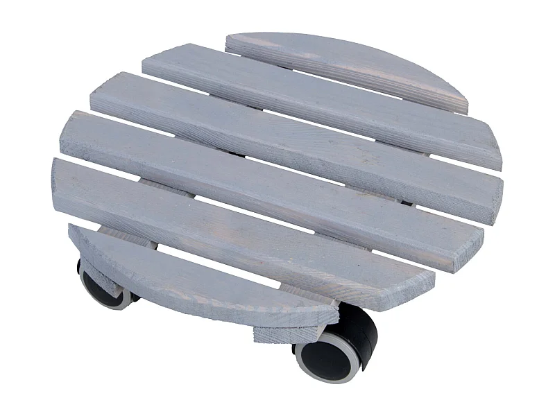 Support à roulettes en bois pour plantes d'intérieur Rond - Gris