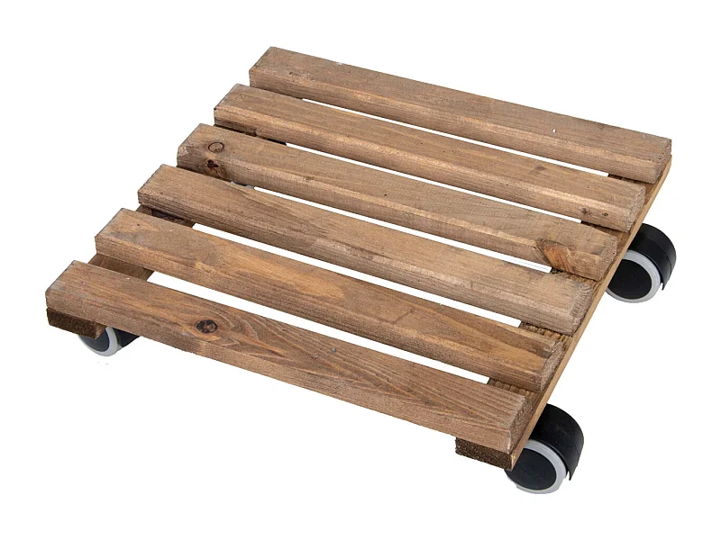 Support à roulettes en bois pour plantes d'intérieur Carré - Teinté marron