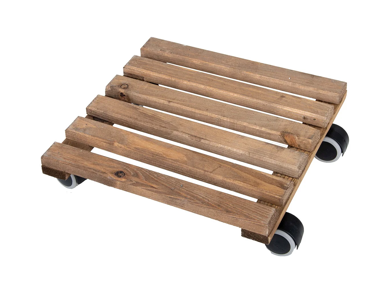Support à roulettes en bois pour plantes d'intérieur Carré - Teinté marron