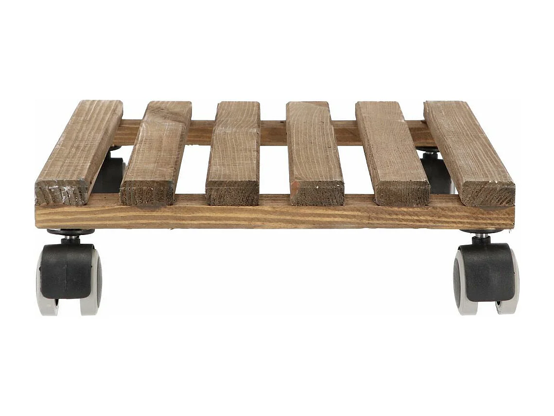 Support à roulettes en bois pour plantes d'intérieur Carré - Teinté marron