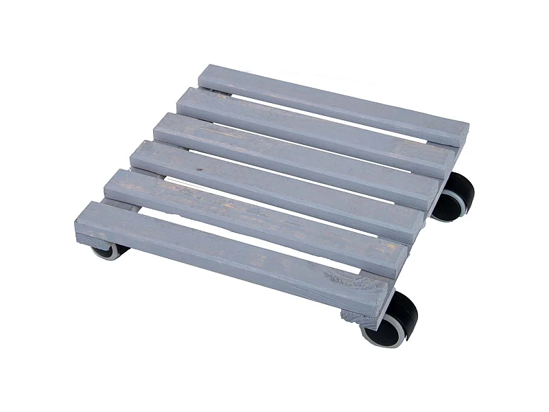 Support à roulettes en bois pour plantes d'intérieur Carré - Gris