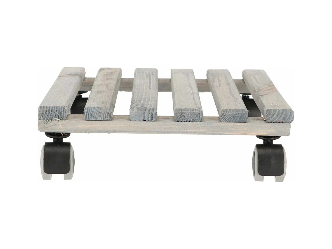 Support à roulettes en bois pour plantes d'intérieur Carré - Gris