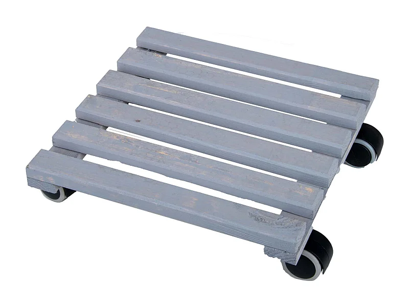 Support à roulettes en bois pour plantes d'intérieur Carré - Gris