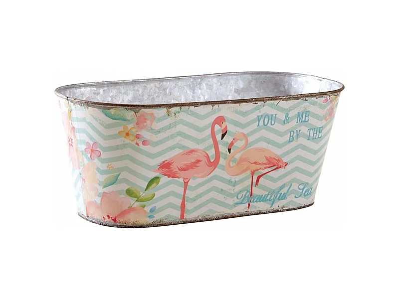 Corbeille ovale en métal flamants roses 32 cm