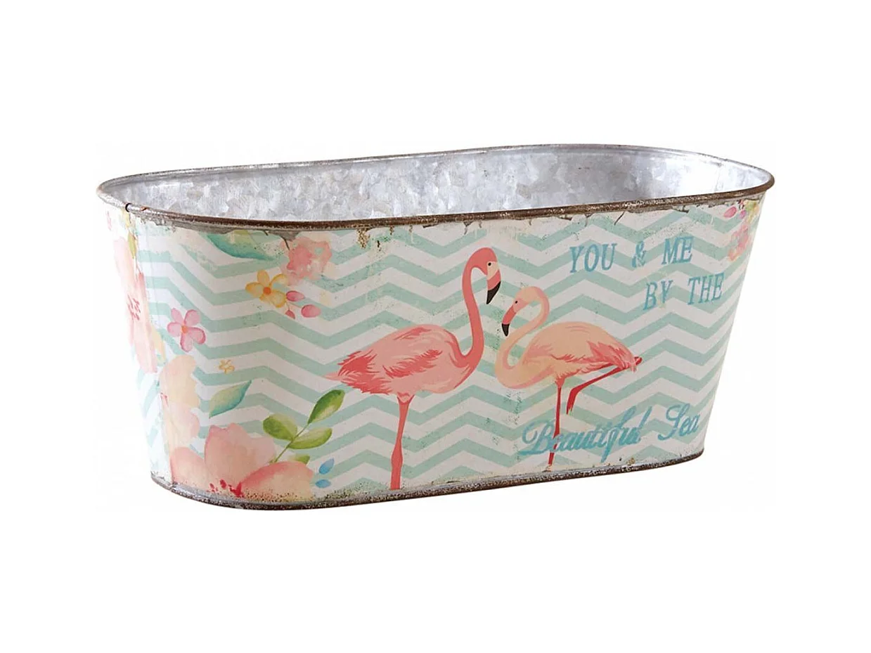 Corbeille ovale en métal flamants roses 32 cm