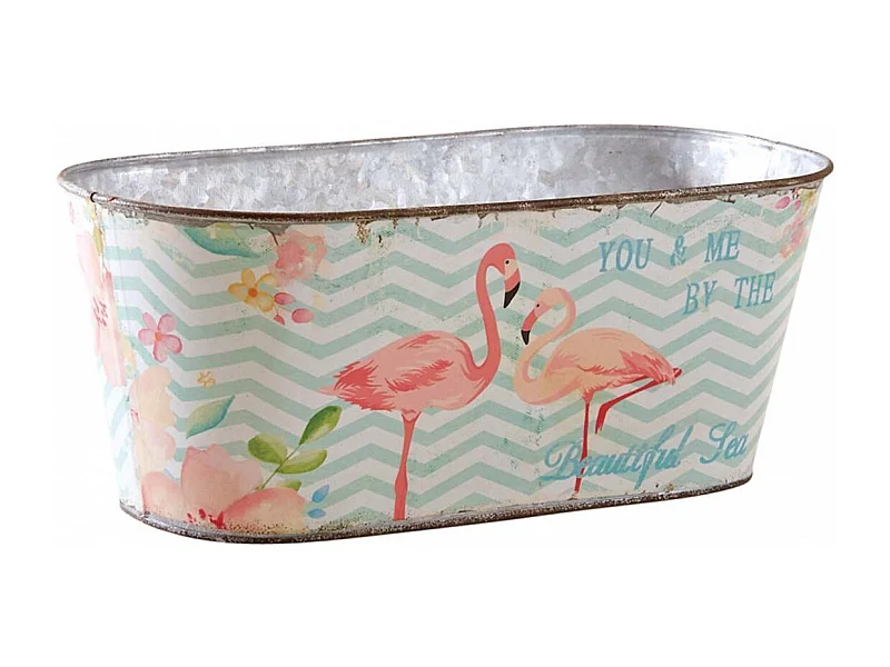 Corbeille ovale en métal flamants roses 32 cm