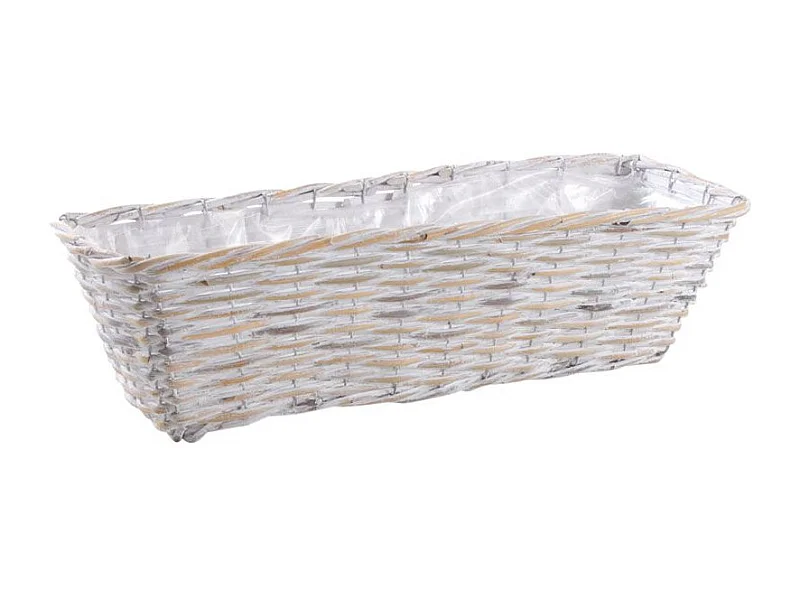 Fioriera in rattan con patina bianca