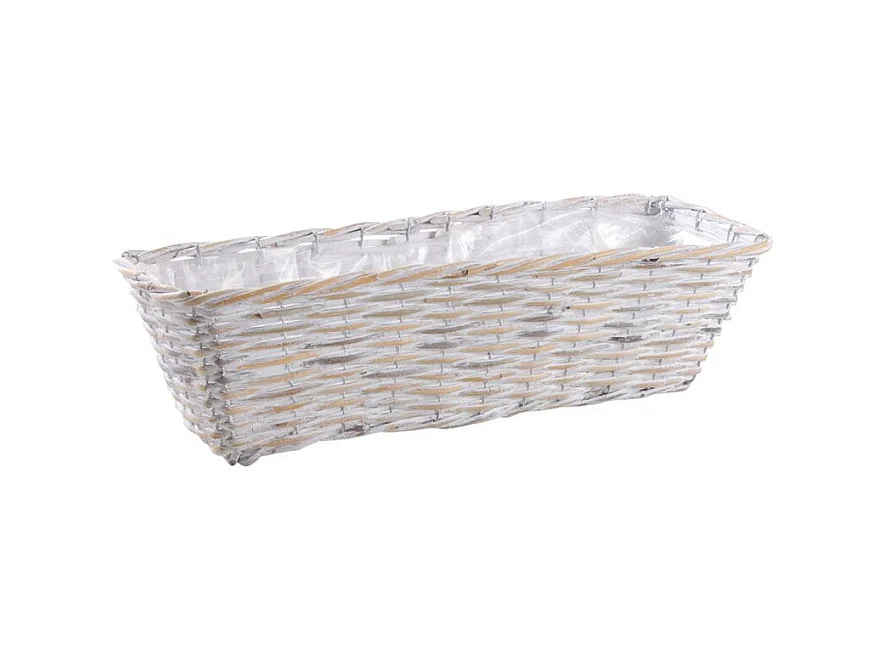 Jardinière rotin patiné blanc