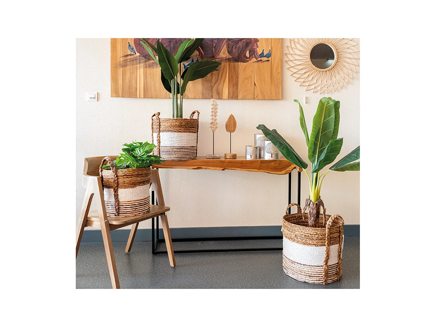 Cache-pots en raphia (Lot de 3) Naturel