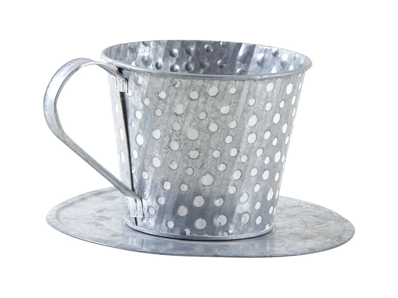 Tasse en métal gris avec pois blancs