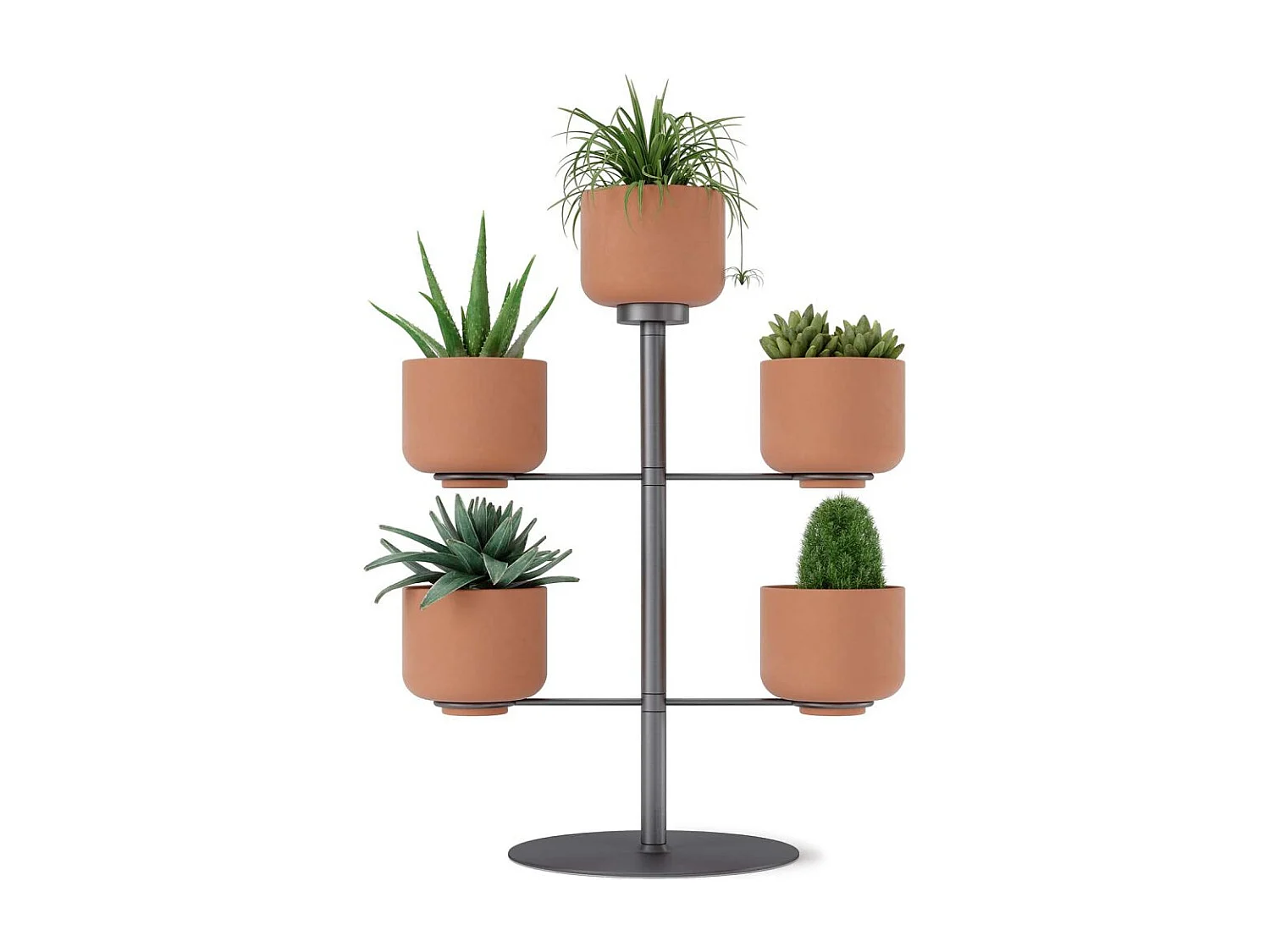 Supporto per piante con 5 vasi in terracotta