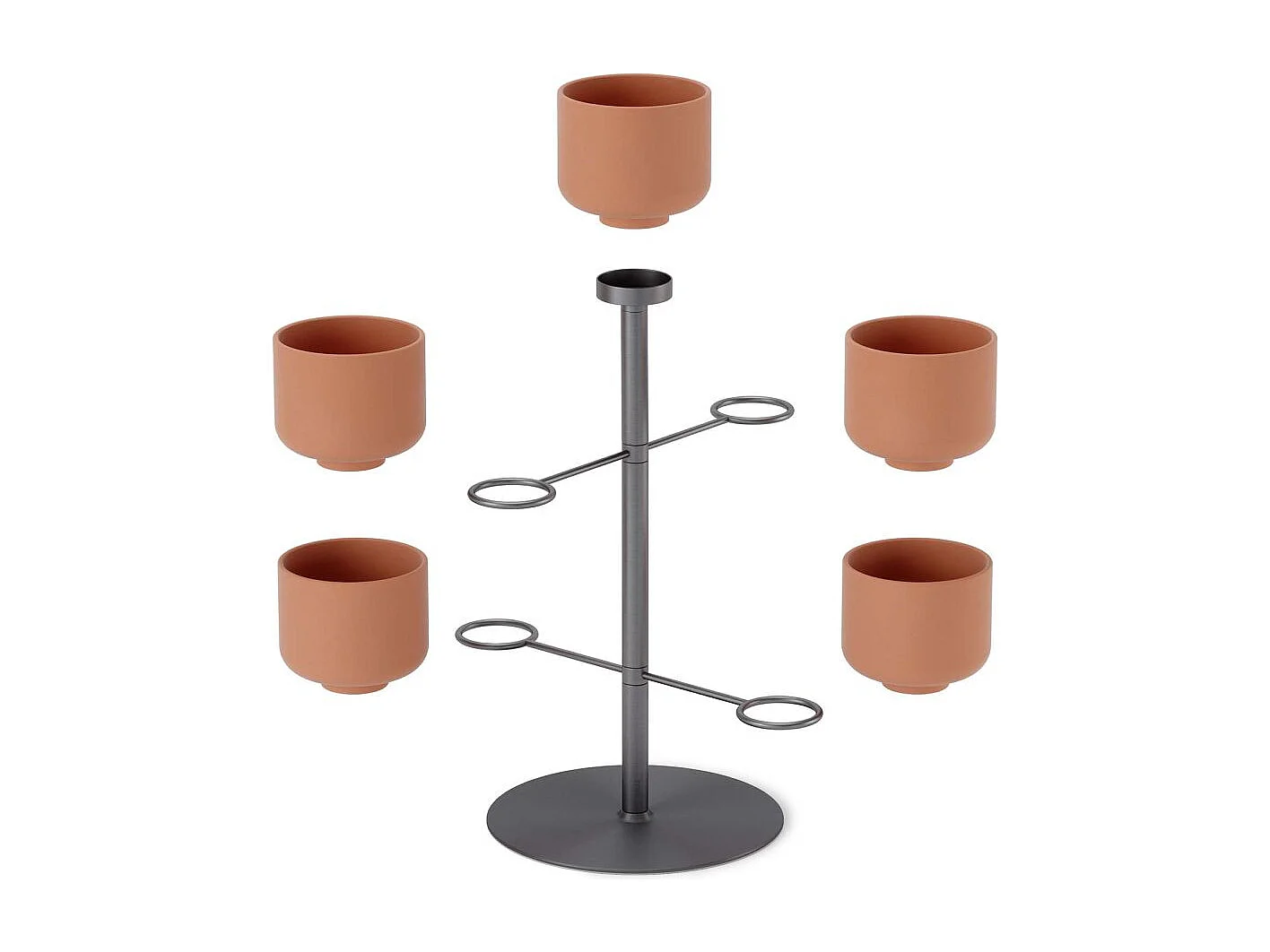 Supporto per piante con 5 vasi in terracotta