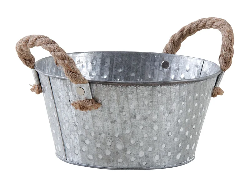 Corbeille métal à pois blanc avec anses