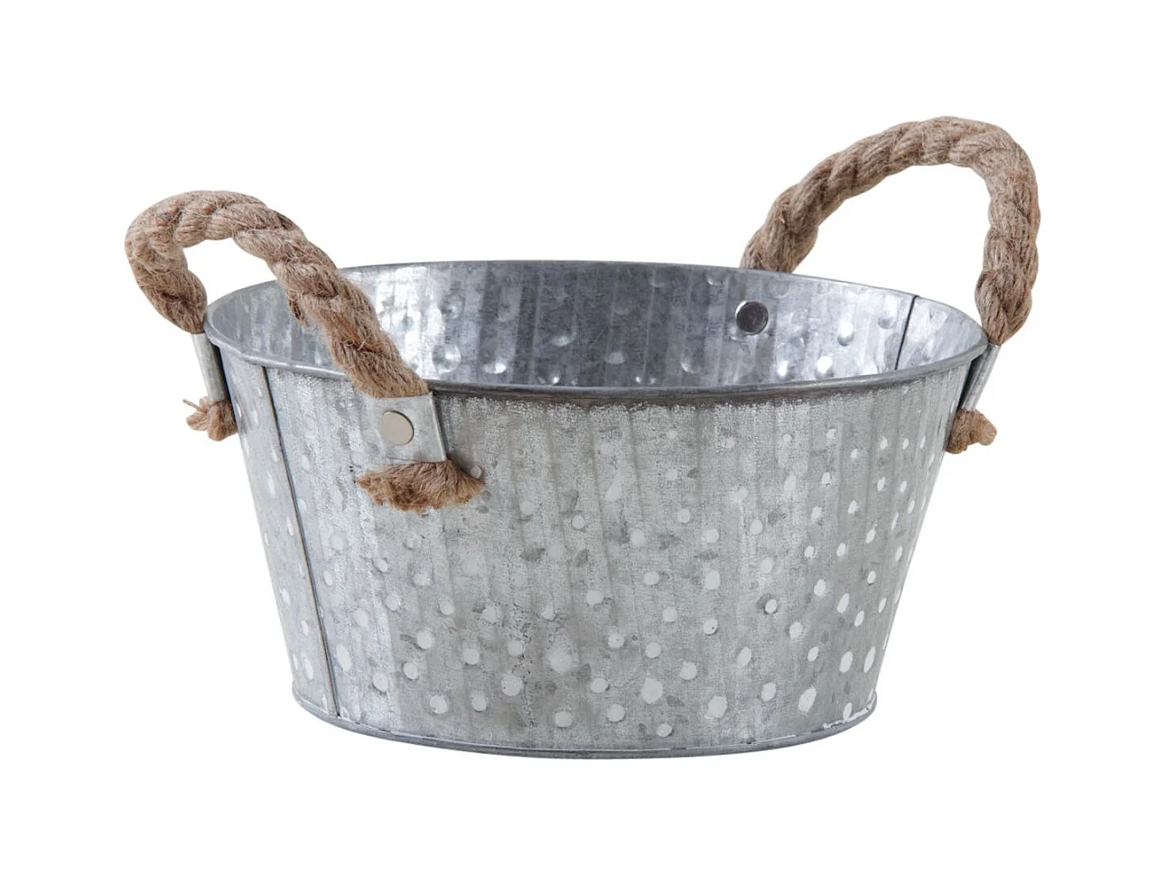 Corbeille métal à pois blanc avec anses